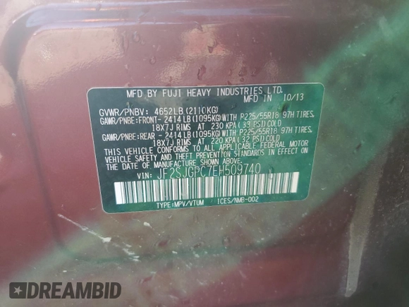 2014 Subaru Forester XT Touring with VIN JF2SJGPC7EH509740, listed as a Copart auction lot 60330405 with 161,255 mi miles and Salvage title. Bid and sale history available at DreamBid. Image 14.