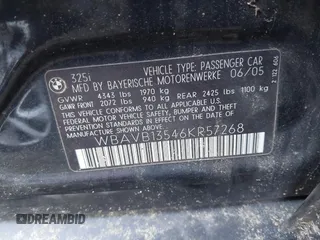 2006 BMW 3 Series 325i with VIN WBAVB13546KR57268, listed as a IAAI auction lot 42002464 with 210,663 mi miles. Bid and sale history available at carsss.com. Image 9.