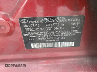 2013 Hyundai Elantra GLS с VIN 5NPDH4AEXDH319085, выставлен на аукционе Copart как лот 58473355 с пробегом 141 017 миль миль и Списание • Salvage title. История ставок и продаж доступна на DreamBid. Изображение 12.