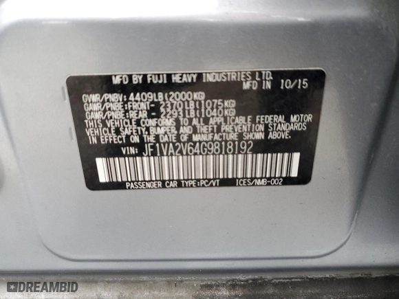 2016 Subaru WRX STI with VIN JF1VA2V64G9818192, listed as a Copart auction lot 71194154 with NaN miles and Salvage Title. Bid and sale history available at carsss.com. Image 12.