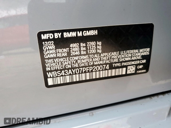 2023 BMW M3 Competition xDrive z VIN WBS43AY07PFP20074, wystawiony jako Copart lot #59305145 z przebiegiem 31 669 mil mil oraz Szkody całkowita. Historia ofert i sprzedaży dostępna na DreamBid. Obrazek 13.