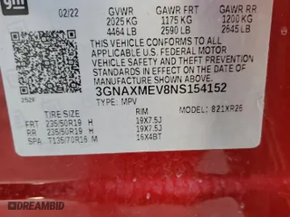 2022 Chevrolet Equinox RS with VIN 3GNAXMEV8NS154152, listed as a Copart auction lot 52093335 with 47,992 mi miles and Salvage Title. Bid and sale history available at carsss.com. Image 13.