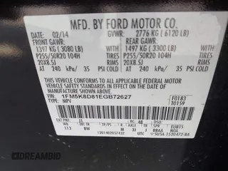 2014 Ford Explorer XLT with VIN 1FM5K8D81EGB72627, listed as a IAAI auction lot 41943574 with 110,238 mi miles and . Bid and sale history available at carsss.com. Image 9.