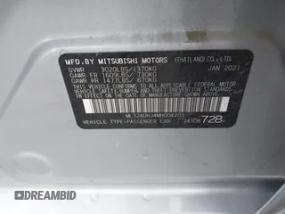 2021 Mitsubishi Mirage ES with VIN ML32AUHJ4MH004203, listed as a IAAI auction lot 41919476 with 87,854 mi miles and . Bid and sale history available at DreamBid. Image 9.