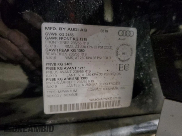2019 Audi Q5 Prestige with VIN WA1CNAFY2K2132518, listed as a Copart auction lot 82126154 with 96,110 mi miles and Salvage Title. Bid and sale history available at carsss.com. Image 13.