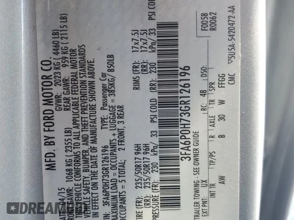 2016 Ford Fusion SE with VIN 3FA6P0H73GR126196, listed as a Copart auction lot 51950475 with 131,631 mi miles and Salvage Title. Bid and sale history available at DreamBid. Image 14.