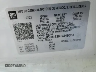 2023 Chevrolet Silverado 1500 LTZ with VIN 3GCUDGE83PG349351, listed as a Copart auction lot 42581085 with 25,034 mi miles and Salvage Title. Bid and sale history available at carsss.com. Image 12.
