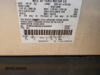 2019 Ford Explorer z VIN 1FM5K8B88KGA08869, wystawiony jako Copart lot #66892004 z przebiegiem 86 571 mil mil oraz Szkoda całkowita • Salvage title. Historia ofert i sprzedaży dostępna na DreamBid. Obrazek 14.