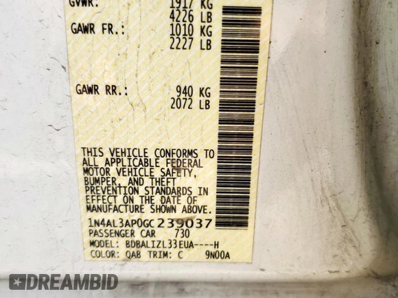2016 Nissan Altima S with VIN 1N4AL3AP0GC239037, listed as a Copart auction lot 62390695 with 77,005 mi miles and Salvage title. Bid and sale history available at DreamBid. Image 12.