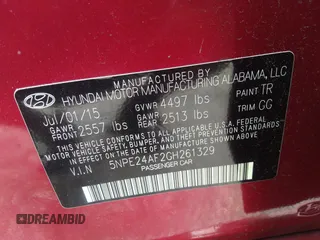 2016 Hyundai Sonata SE with VIN 5NPE24AF2GH261329, listed as a IAAI auction lot 41782532 with 119,451 mi miles and . Bid and sale history available at carsss.com. Image 9.