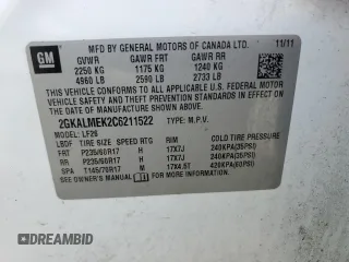 2012 GMC Terrain SLE-1 with VIN 2GKALMEK2C6211522, listed as a Copart auction lot 54209885 with Not provided miles and Salvage title. Bid and sale history available at DreamBid. Image 13.