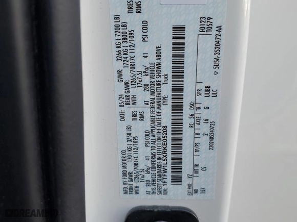2024 Ford F-150 XL with VIN 1FTFW1L5XRKE05208, listed as a Copart auction lot 83982634 with 5,444 mi miles and Salvage Title. Bid and sale history available at carsss.com. Image 14.