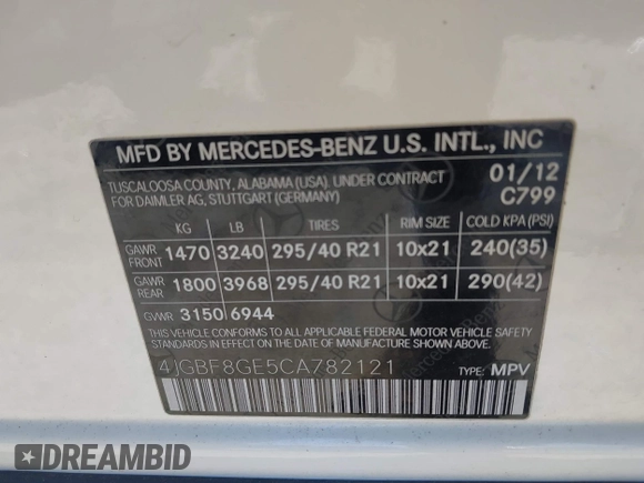 2012 Mercedes-Benz GL-Class GL 550 with VIN 4JGBF8GE5CA782121, listed as a IAAI auction lot 41669506 with 77,737 mi miles. Bid and sale history available at carsss.com. Image 9.