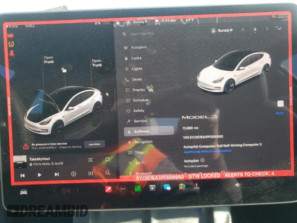 2023 Tesla Model 3 with VIN 5YJ3E1EA1PF556562, listed as a Copart auction lot 48413235 with 11,980 mi miles and Salvage Title. Bid and sale history available at DreamBid. Image 9.