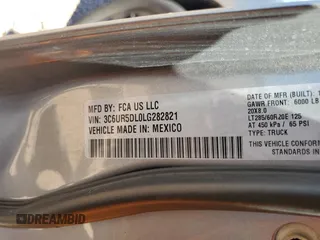 2020 Ram 2500 Big Horn with VIN 3C6UR5DL0LG282821, listed as a Copart auction lot 55799715 with 55,160 mi miles and Salvage title. Bid and sale history available at DreamBid. Image 13.