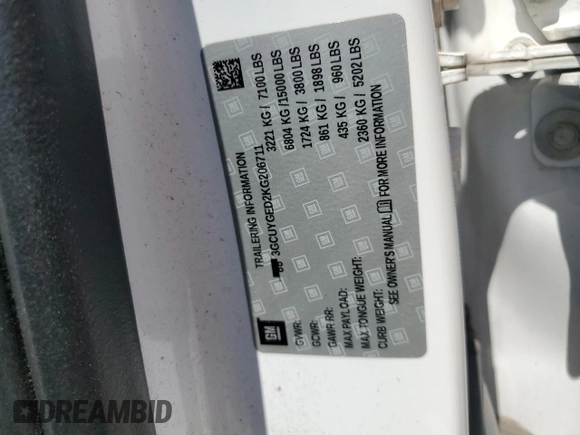 2019 Chevrolet Silverado 1500 LTZ with VIN 3GCUYGED2KG206711, listed as a Copart auction lot 56546525 with Not Provided miles and Clean Title. Bid and sale history available at DreamBid. Image 12.