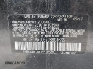 2018 Subaru WRX Premium with VIN JF1VA1C67J8801669, listed as a IAAI auction lot 40756560 with 107,472 mi miles. Bid and sale history available at carsss.com. Image 9.