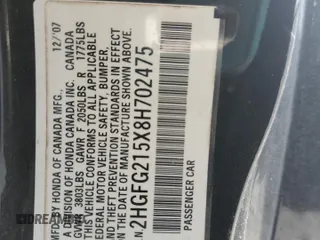 2008 Honda Civic Cpe Si with VIN 2HGFG215X8H702475, listed as a Copart auction lot 47208625 with 238,593 mi miles and Salvage Title. Bid and sale history available at carsss.com. Image 14.