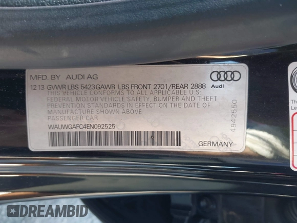 2014 Audi A7 Premium Plus z VIN WAUWGAFC4EN092525, wystawiony jako IAAI lot #42331183 z przebiegiem 183 258 mil mil oraz . Historia ofert i sprzedaży dostępna na DreamBid. Obrazek 9.