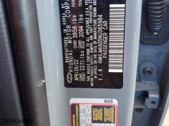 2022 Hyundai Elantra SEL with VIN KMHLM4AG5NU365984, listed as a Copart auction lot 48105065 with 44,715 mi miles and Non Repairable. Bid and sale history available at carsss.com. Image 13.