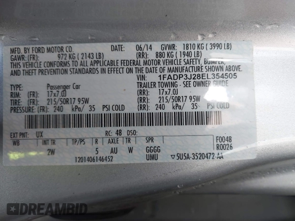 2014 Ford Focus Titanium with VIN 1FADP3J28EL354505, listed as a IAAI auction lot 42025966 with 104,868 mi miles. Bid and sale history available at carsss.com. Image 9.
