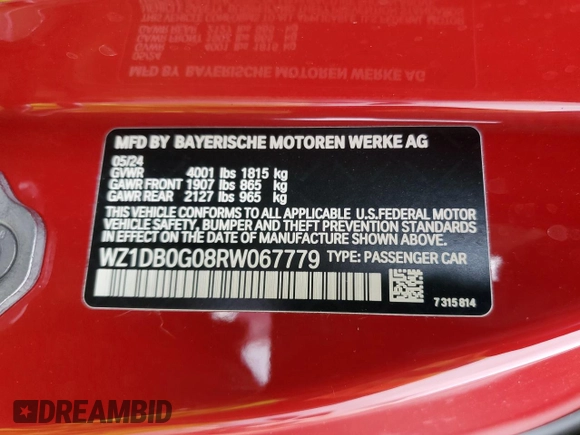 2024 Toyota Supra 3.0 with VIN WZ1DB0G08RW067779, listed as a Copart auction lot 47695915 with Not provided miles and Salvage title. Bid and sale history available at DreamBid. Image 14.