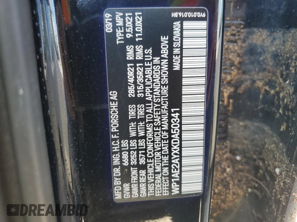2019 Porsche Cayenne E-Hybrid with VIN WP1AE2AYXKDA50341, listed as a Copart auction lot 74524824 with Not provided miles and Non repairable. Bid and sale history available at DreamBid. Image 13.