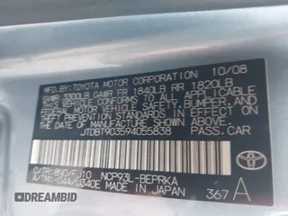 2009 Toyota Yaris z VIN JTDBT903594055838, wystawiony jako IAAI lot #41693557 z przebiegiem 362 137 mil mil oraz . Historia ofert i sprzedaży dostępna na DreamBid. Obrazek 9.