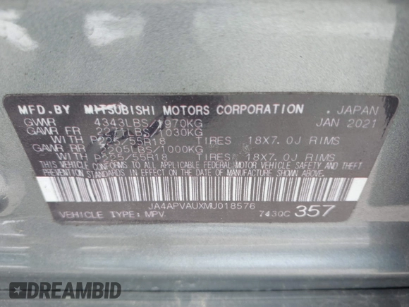 2021 Mitsubishi Outlander SE z VIN JA4APVAUXMU018576, wystawiony jako IAAI lot #42166527 z przebiegiem 126 732 mil mil oraz . Historia ofert i sprzedaży dostępna na DreamBid. Obrazek 9.
