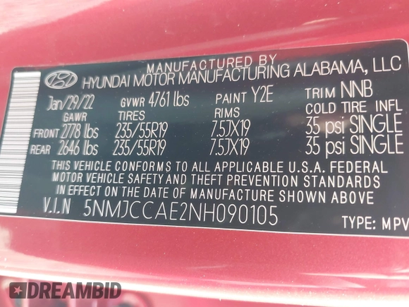 2022 Hyundai Tucson SEL z VIN 5NMJCCAE2NH090105, wystawiony jako IAAI lot #42145889 z przebiegiem 28 636 mil mil oraz . Historia ofert i sprzedaży dostępna na DreamBid. Obrazek 9.