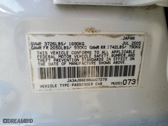 2006 Mitsubishi Lancer OZ-Rally with VIN JA3AJ86E86U007278, listed as a Copart auction lot 73113064 with 0 mi miles and Salvage Title. Bid and sale history available at carsss.com. Image 15.