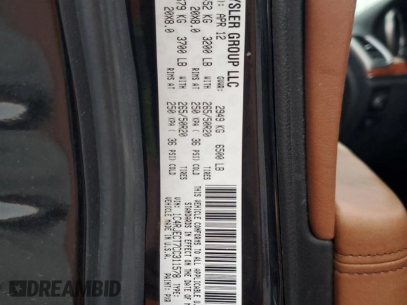 2012 Jeep Grand Cherokee Overland with VIN 1C4RJECT7CC311578, listed as a Copart auction lot 51905715 with 172,980 mi miles and Salvage Title. Bid and sale history available at carsss.com. Image 13.