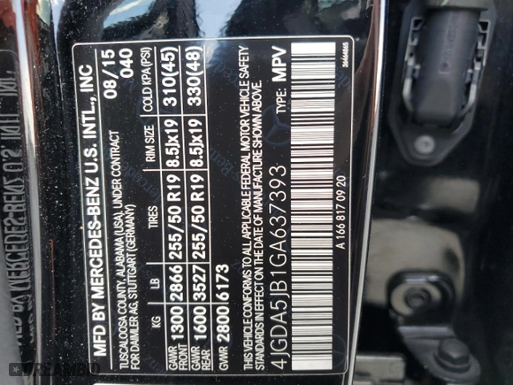 2016 Mercedes-Benz GLE with VIN 4JGDA5JB1GA637393, listed as a Copart auction lot 45720415 with NaN miles and Clean Title. Bid and sale history available at carsss.com. Image 13.