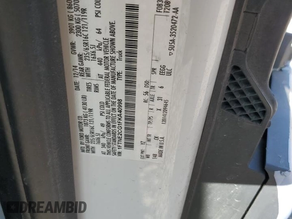 2015 Ford Transit with VIN 1FTNE2CG1FKA40998, listed as a Copart auction lot 60338605 with 77,895 mi miles and Salvage title. Bid and sale history available at DreamBid. Image 12.