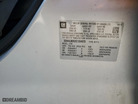 2012 Chevrolet Equinox LS with VIN 2GNALBEK2C1304979, listed as a Copart auction lot 70671624 with 137,698 mi miles and Non Repairable. Bid and sale history available at carsss.com. Image 15.
