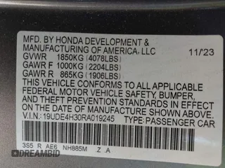 2024 Acura Integra w/A-Spec Package z VIN 19UDE4H30RA019245, wystawiony jako IAAI lot #41515574 z przebiegiem 12 412 mil mil oraz . Historia ofert i sprzedaży dostępna na DreamBid. Obrazek 9.