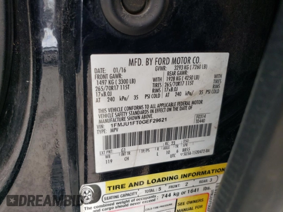 2016 Ford Expedition XL with VIN 1FMJU1FT0GEF29621, listed as a Copart auction lot 61010635 with 198,028 mi miles and Salvage title. Bid and sale history available at DreamBid. Image 13.