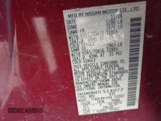 2007 Nissan Xterra S z VIN 5N1AN08U47C514077, wystawiony jako IAAI lot #41283479 z przebiegiem 210 739 mil mil oraz . Historia ofert i sprzedaży dostępna na DreamBid. Obrazek 9.