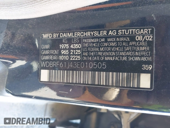 2003 Mercedes-Benz C 240 z VIN WDBRF61J43E010505, wystawiony jako IAAI lot #42353033 z przebiegiem Nie podano mil oraz . Historia ofert i sprzedaży dostępna na DreamBid. Obrazek 9.