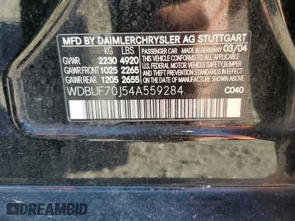 2004 Mercedes-Benz E 500 z VIN WDBUF70J54A559284, wystawiony jako Copart lot #51897305 z przebiegiem 252 711 mil mil oraz Szkoda całkowita • Salvage title. Historia ofert i sprzedaży dostępna na DreamBid. Obrazek 15.