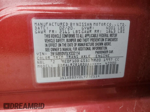 2020 Nissan Sentra SR z VIN 3N1AB8DV0LY232114, wystawiony jako Copart lot #54269105 z przebiegiem 15 306 mil mil oraz Szkoda całkowita • Salvage title. Historia ofert i sprzedaży dostępna na DreamBid. Obrazek 12.