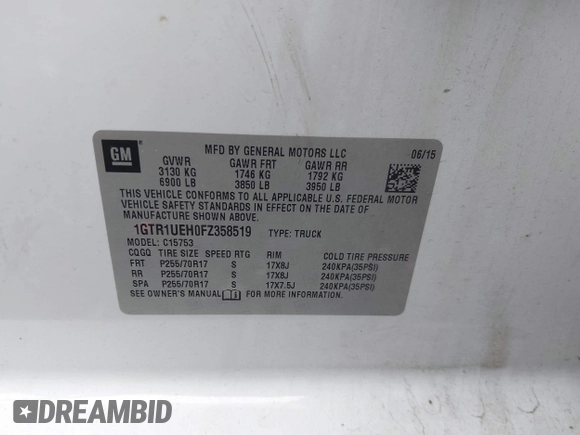2015 GMC Sierra 1500 SLE z VIN 1GTR1UEH0FZ358519, wystawiony jako IAAI lot #42212768 z przebiegiem 144 324 mil mil oraz . Historia ofert i sprzedaży dostępna na DreamBid. Obrazek 9.
