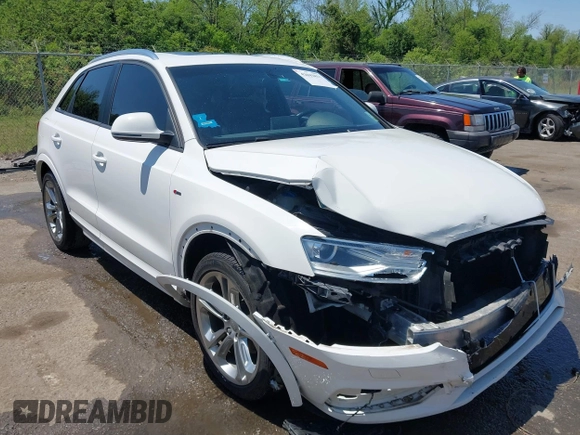 2018 Audi Q3 Premium with VIN WA1BCCFS4JR000455, listed as a IAAI auction lot 42042811 with 57,354 mi miles. Bid and sale history available at carsss.com. Image 1.