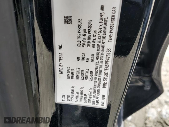 2023 Tesla Model 3 z VIN 5YJ3E1EA5PF426168, wystawiony jako Copart lot #53133915 z przebiegiem 29 348 mil mil oraz Szkoda całkowita • Salvage title. Historia ofert i sprzedaży dostępna na DreamBid. Obrazek 14.