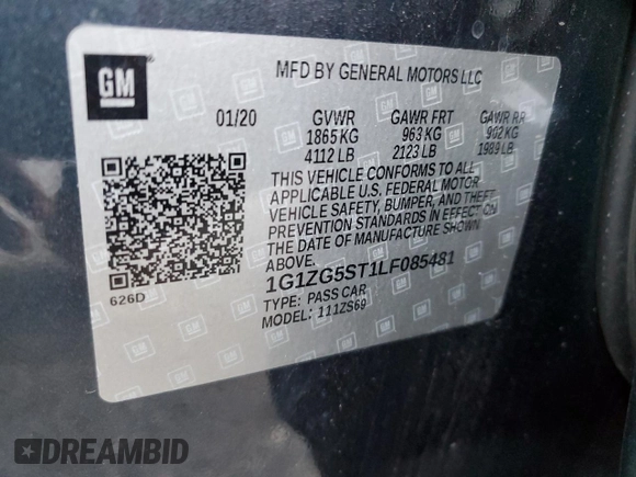 2020 Chevrolet Malibu RS with VIN 1G1ZG5ST1LF085481, listed as a Copart auction lot 82896064 with 73,187 mi miles and Salvage Title. Bid and sale history available at DreamBid. Image 14.