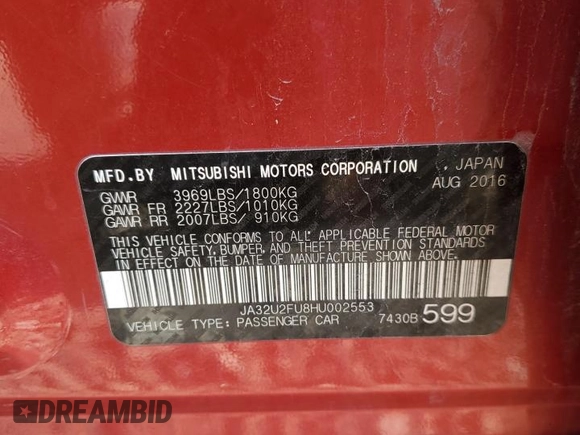 2017 Mitsubishi Lancer ES with VIN JA32U2FU8HU002553, listed as a Copart auction lot 45399815 with 136,502 mi miles and Salvage Title. Bid and sale history available at carsss.com. Image 12.