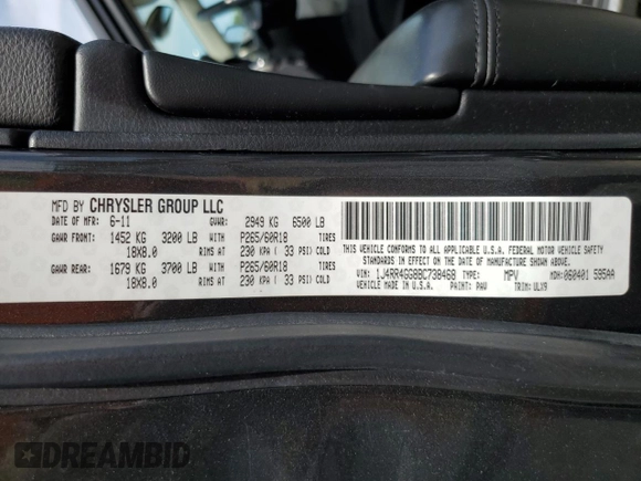 2011 Jeep Grand Cherokee Laredo z VIN 1J4RR4GG8BC738468, wystawiony jako Copart lot #54907215 z przebiegiem 182 576 mil mil oraz Szkoda całkowita • Salvage title. Historia ofert i sprzedaży dostępna na DreamBid. Obrazek 13.
