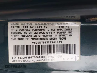 1996 Saab 900 z VIN YS3DD78B7T7001123, wystawiony jako IAAI lot #42421877 z przebiegiem 96 986 mil mil oraz . Historia ofert i sprzedaży dostępna na DreamBid. Obrazek 9.