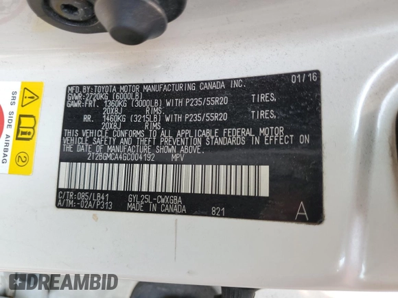 2016 Lexus RX 450h with VIN 2T2BGMCA4GC004192, listed as a Copart auction lot 59701365 with 257,355 mi miles and Salvage title. Bid and sale history available at DreamBid. Image 13.