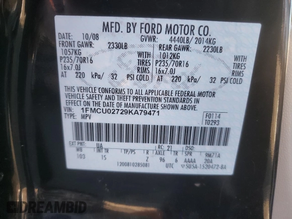 2009 Ford Escape XLS с VIN 1FMCU02729KA79471, выставлен на аукционе Copart как лот 46377415 с пробегом 138 016 миль миль и Списание • Salvage title. История ставок и продаж доступна на DreamBid. Изображение 13.